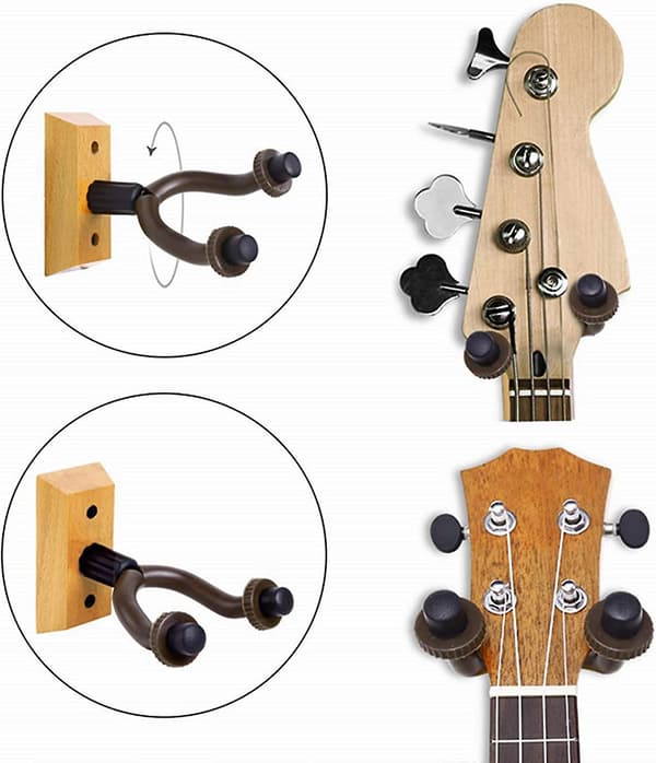 Väggmonterat gitarrställ i äkta trä, 2-pack, gitarrhängare, väggkrok, hållare, stativ, display med skruvar - Lätt att installera - Passar alla storlekar på gitarrer, basar
