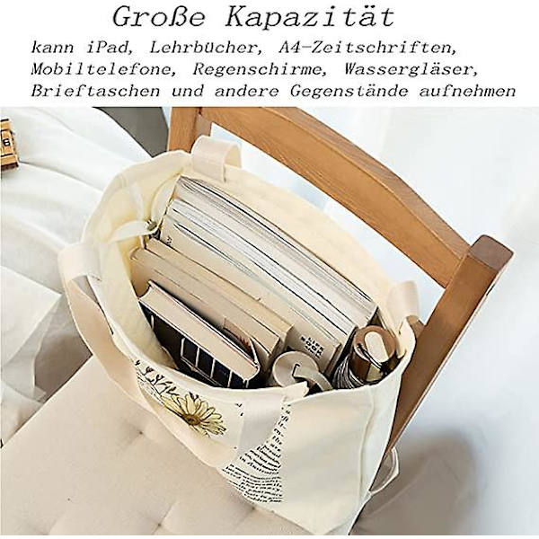 Kangaskassi esteettinen - Vetoketjullinen kassi sisätaskulla olkalaukku naisille ostoksia, kouluun