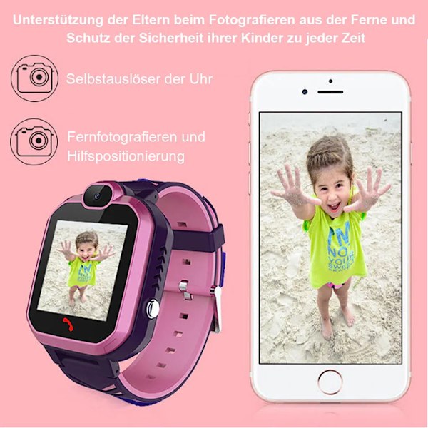 2G barnklocka med 1,4 tums skärm, SOS, telefonfunktion, 400mAh smartwatch, rosa