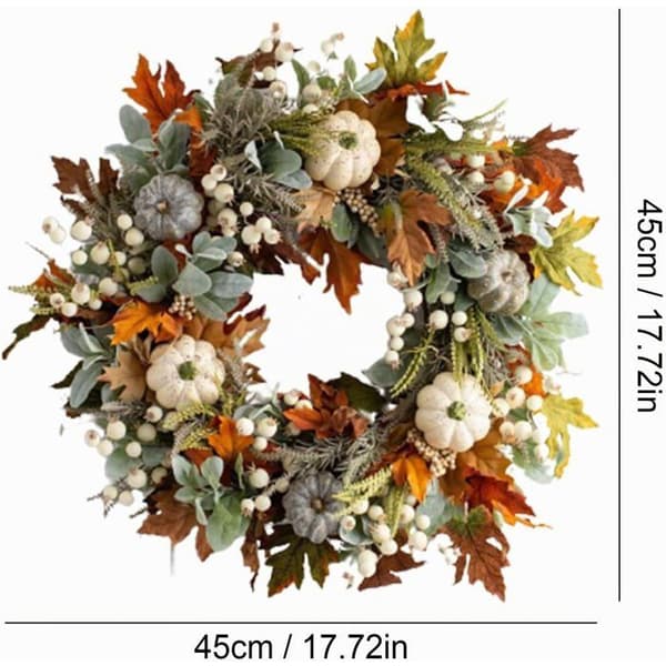Höstkrans 45cm pumpa - Dörr-/väggdekoration - Halloween/Thanksgiving - Lövverk