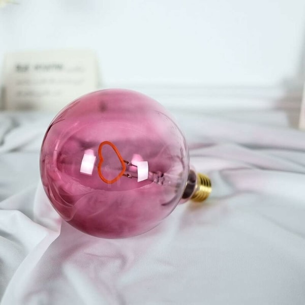 LED-glödlampa, stor klot Edison-glödlampa G125 Rosa hjärtglödtråd 2W Dimbar Special Dekorativ glödlampa 220-240V E27 med valnötsfot