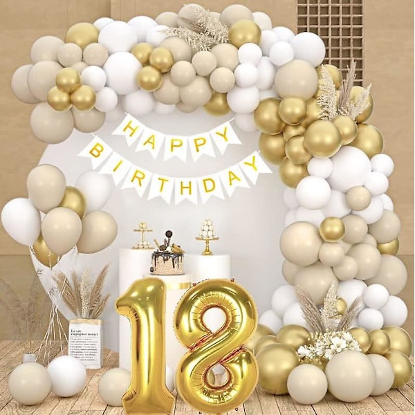 18-årsdag dekorasjon - Beige hvite gullballonger girlander