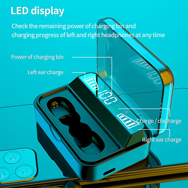 S590B Led Digital Display Bluetooth 5.0 Trådlösa Hörlurar 9D Stereo Öronproppar