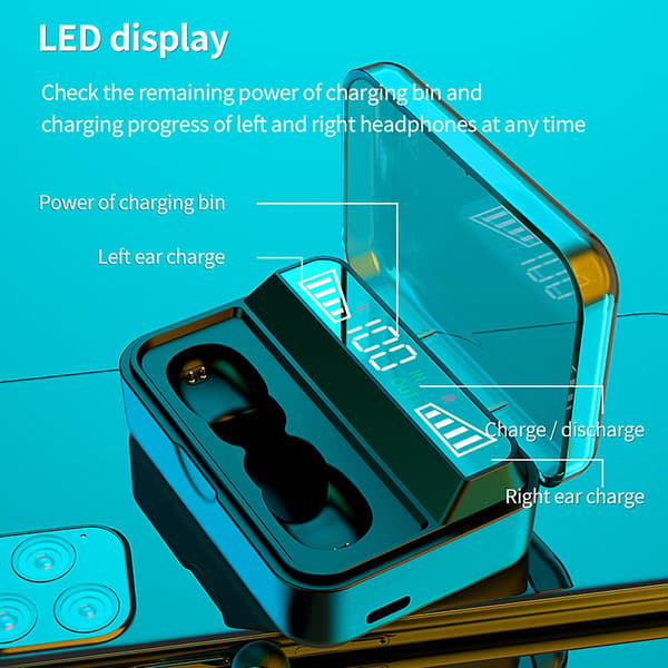 S590B Led Digital Display Bluetooth 5.0 Trådløse Hodetelefoner 9D Stereo Ørepropper