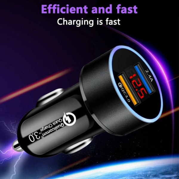 Quick Charge 3.0 Billaddare - Dubbel USB 5.4A/30W Snabbladdare för bil - QC 3.0 3A + Smart IC 2.4A Svart