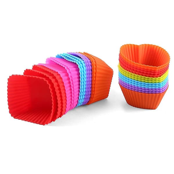 Silikone Cupcake Bageforme 30-pak, 2,75-tommer Silikone Bageforme, Genanvendelige (Flerfarvet)