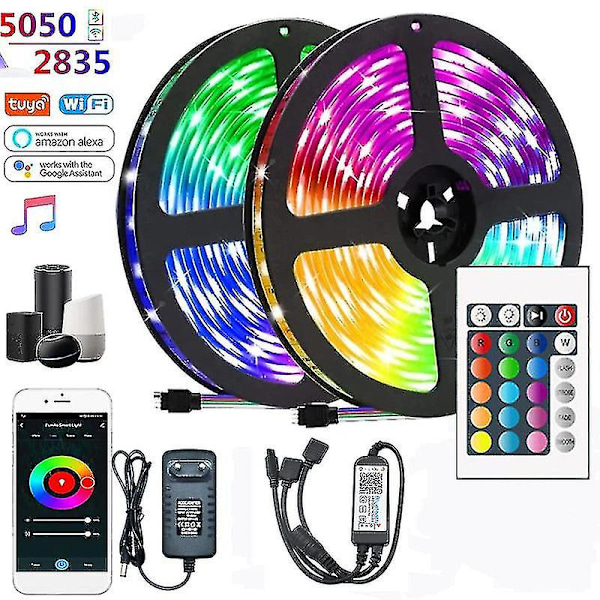 2024 Bluetooth LED-stripe 10m Vanntett LED-stripe med fjernkontroll og app-kontroll