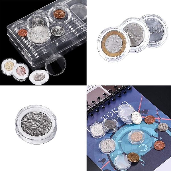 100 stycken plast myntkapsel myntsamling med förvaringsbox för myntsamling