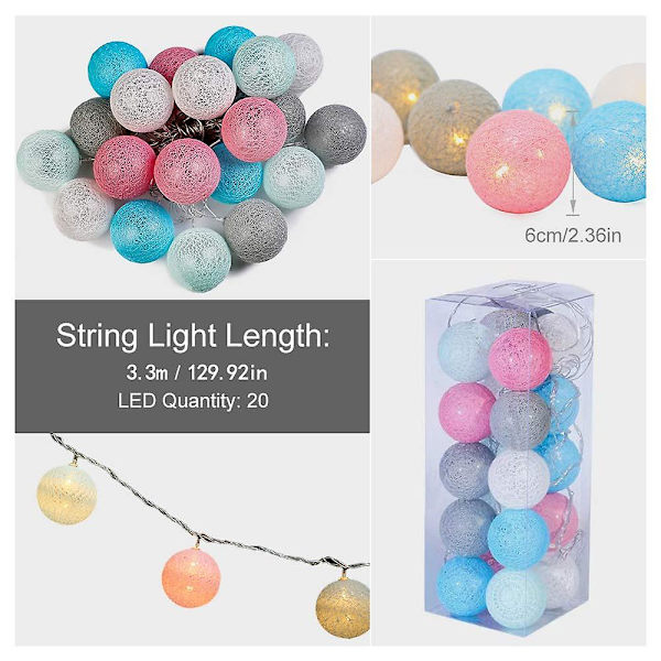 Strålkastare Bomullsbollar Batteri -3m 20 Led-lampor Belysning För Sovrum Gardin Fest