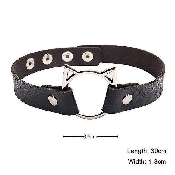 Kvinnors PU-Läder Choker Halsband Katt Rund Halsband Gothic Punk Cosplay Rekvisita