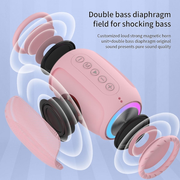 Bluetooth-kaiutin subwooferilla ja värikkäällä LED-valolla (Pinkki)