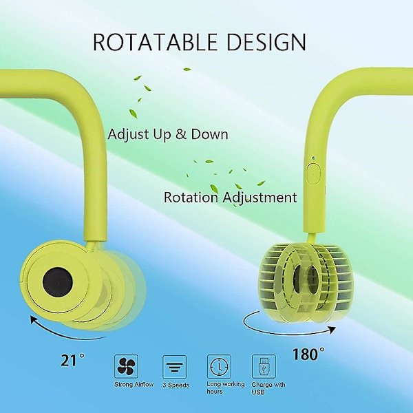 Bærbar nakkevifte håndfri hodetelefon design USB oppladbar personlig bærbar for treningsstudio, reise, kontor (grønn)
