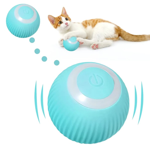2x smarta automatiska kattleksaker med rullande boll med hattklämma, USB elektriska interaktiva kattleksaker för lekträning inomhus, 4,3 cm, blå