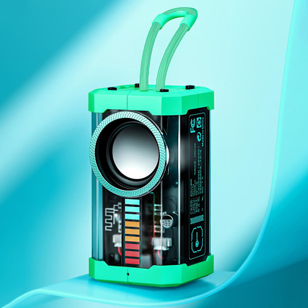 Läpinäkyvä Mecha-tyyli langaton Bluetooth-ääni kannettava ulko subwoofer Mini-kaiutin (Ilmainen koko, vihreä)