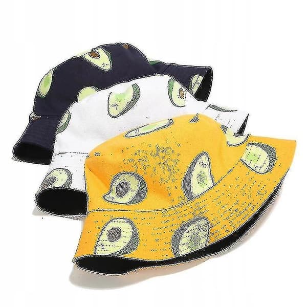 Avocado dubbelsidig fiskarhatt för män och kvinnor Canvas Basin Hat Fruit Pattern Hat（Marinblå）