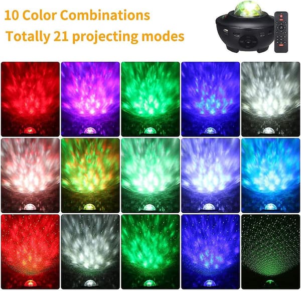 Led-stjerneprojektor, Tom-shine vandbølgeeffekt natlys, Bluetooth/musik