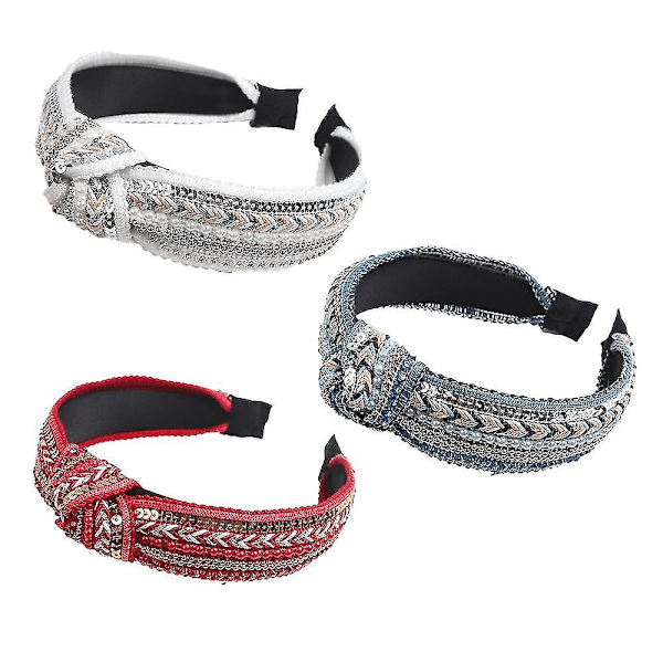 Knutna Boho-pannband för kvinnor, pärlband med knut, breda turbanpannband som inte glider, fashion för kvinnor