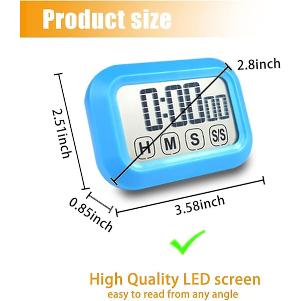 Digital Kök Timer För Matlagning Touch Screen, Magnetisk Nedräkningstimer, Stor Volym, Stor LED-Display（Vit）