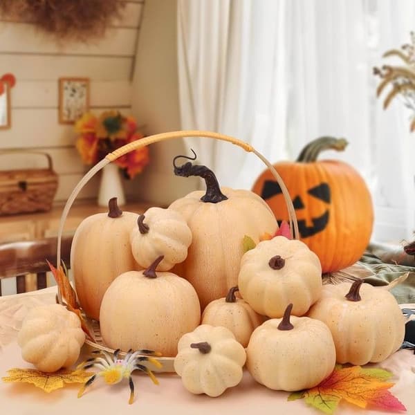Sæt med 10 Gresorth kunstige græskar, realistisk skum, efterår/Halloween dekoration, alsidig, DIY