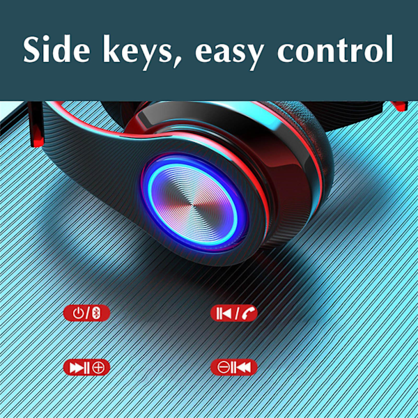 Hodemontert sammenleggbar TWS-hodetelefon trådløs Bluetooth 5.0 headset FM/TF-kort Aux-in-funksjon 7-fargers gradient blenderåpning innebygd mikrofon