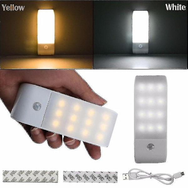 12 LED-klesskap nattlys PIR infrarød pinne-på oppladbar USB bevegelsessensor induksjonssensor skap korridorlampe