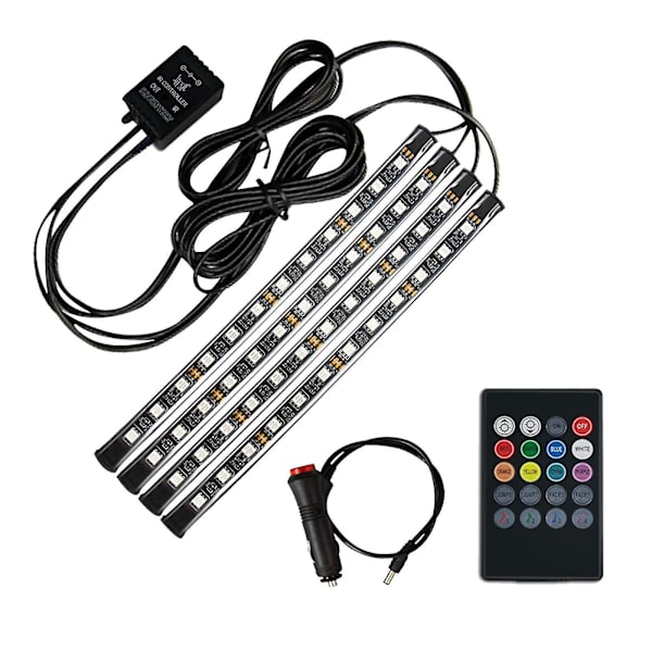 48 lys bil interiør RGB LED lysstang eneste atmosfærelys fjernkontroll Q（B）