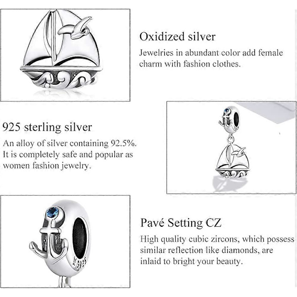 Silver Armband med Berlocker för Flickor, Berlocker för Kvinnor, Hängande Halsband med Berlocker, DIY-Mode Smycken Passar för Pandora Armband