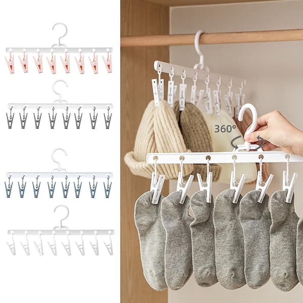8 Klämmor Hängare Bärbar Multifunktionell Vindtät Kläder Strumpor Underkläder Rack（Vit）