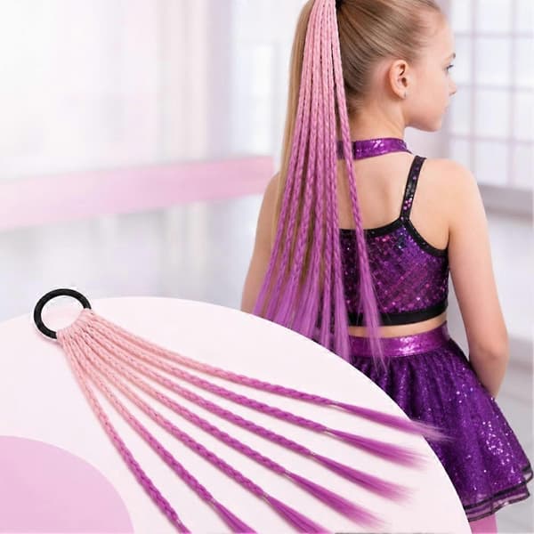 Flettehårstrikk for barn - Umiddelbar forvandling, skånsomt elastisk feste, klar for fest Pink