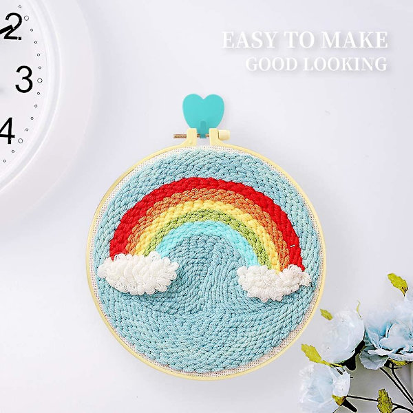 Mattvävningskit, Latch Hook Rug Kit, Handcraft Diy Stickning Ullbroderi Med Stansa, Lätt Att Göra (regnbåge)