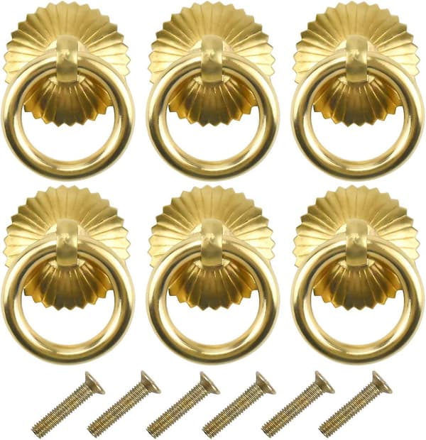 6 stk Vintage Møbelhåndtak, Skufferinghåndtak, (Messing) 3,5 cm