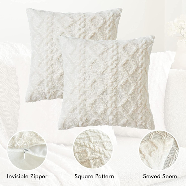 2-pack Dekorativa Kuddfodral i Faux Ull Mjuk Plysch Fuzzy Kort Fleece Kvadratmönstrade Kuddfodral Solida Kuddfodral Soffa För Säng Soffa L
