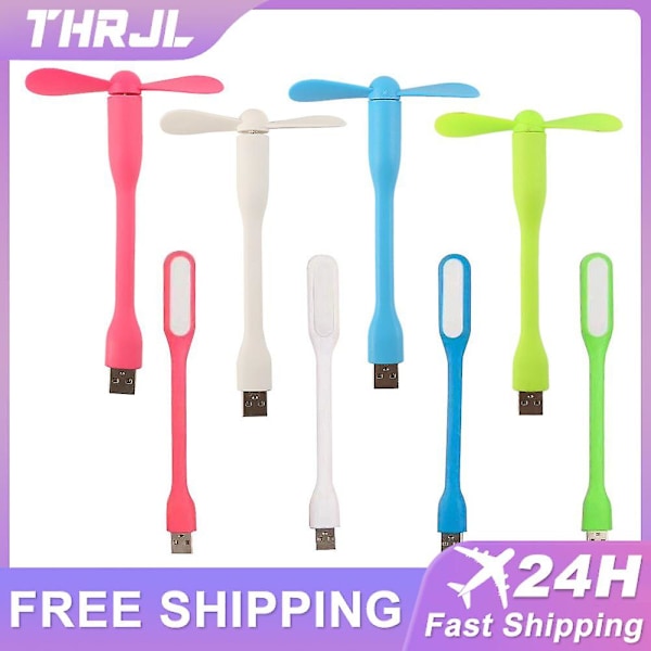 Kreativ USB-vifte fleksibel bærbar minivifte og USB LED-lyspære for Power Bank & Notebook & Datamaskin sommergadget (blå lampe)