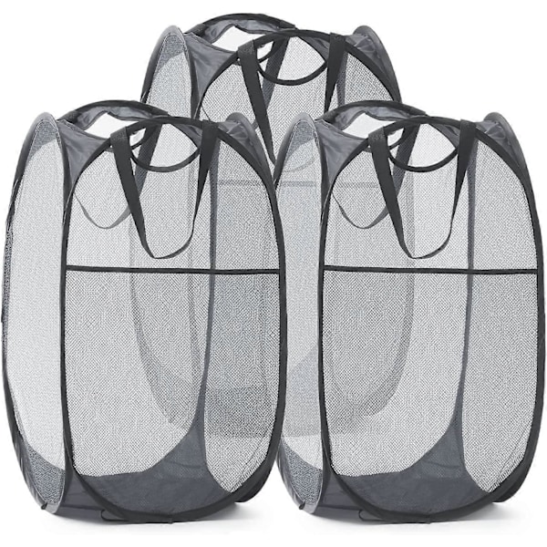 Nät Pop Up Tvättkorg med Hållbara Handtag - Bärbar Vikbar Klädkorg för Sovsal, Badrum & Resor (3-pack, Grå)