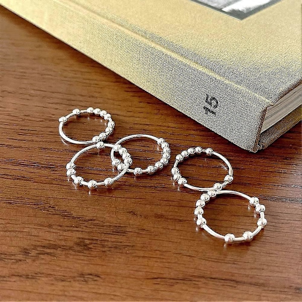 Silver Anti-ångest Ring för Kvinnor Män Fidget Ringar för Ångest Ångest Ring med Pärlor Spinner Ring för Ångest Snurrande Ring8