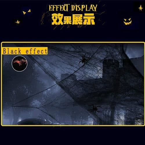 Halloween Edderkoppespind Dekoration - ANNEFLY 100g Strækbart Edderkoppespind - 10 Plastik Edderkopper - Sort