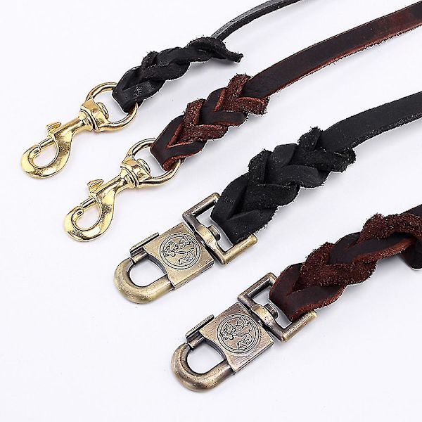 Hundetreningsbånd med krok, kraftig hundebånd for store, mellomstore og små hunder（1,2 bred，brun jernkrok）