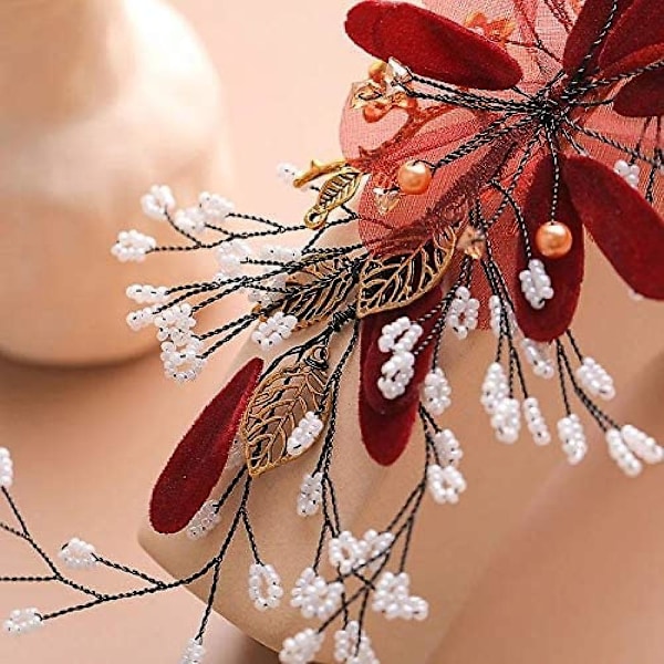Röda blommor handgjorda hårnålar smycken pärla pärlbröllop hårnålar tiaror huvudbonad kvinnor bröllopshår accessoarer,WZ-1561R