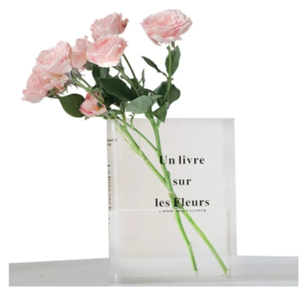 20cm klar akrylbokvas, genomskinlig vas för blommor, bordsdekoration, boktyp Blomvas dekorativ vas