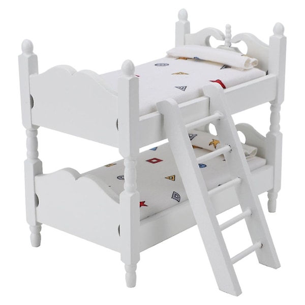 1:12 Mini Dukkehus Seng Miniature Simuleret Træ Køjeseng Møbler Model Legetøj Tilbehør Geometrisk Mønster