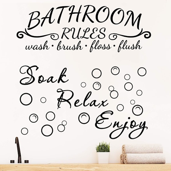 2 kappaletta kylpyhuoneen seinätarraa Soak Relax Enjoy Kylpyhuoneen säännöt seinätarra vinyyli
