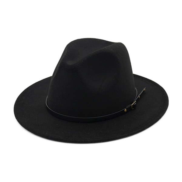 Kvinde Simple Top Hat Uld Filt Outback Hat Britisk Stil Hovedbeklædning Bred Skygge Bælte Cap(Rød)