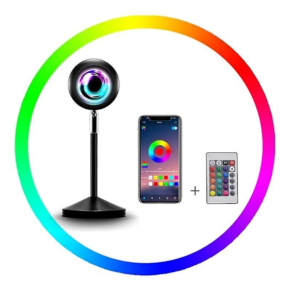 LED solnedgangsprojeksjonslampe USB fargerik nattlys for hjem soverom regnbue lampe atmosfærelys veggdekorasjonslys (Bluetooth 16 farger)