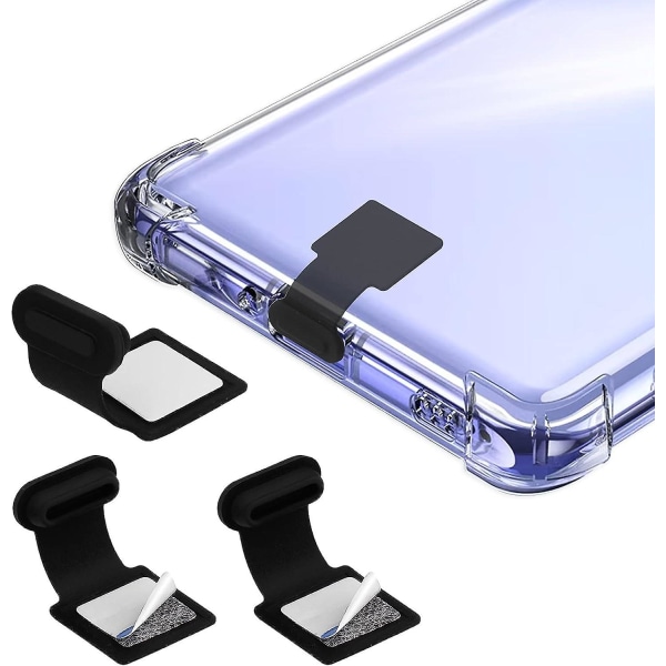 3-pack USB C typ C-port dammplugg, typ C telefon silikon dammplugg, dammplugg med avtagbart lim, svart