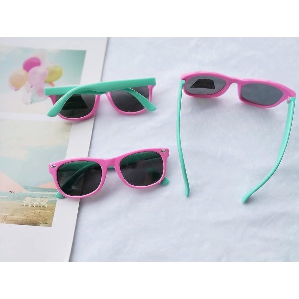 Polariserade solglasögon för barn (rosa båge, gröna ben), flexibel båge, lämplig för flickor och pojkar i åldern 3-10 år