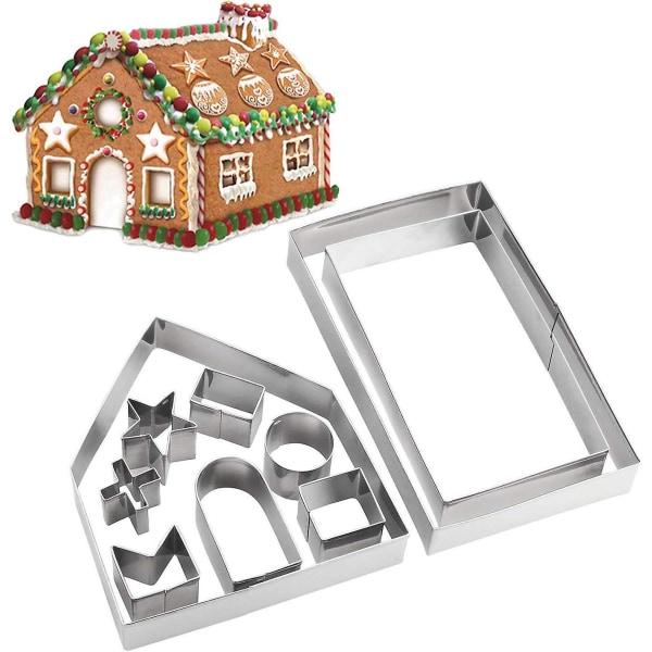 Gingerbread House Kit, 10 st 3d rostfritt stål form set för jul