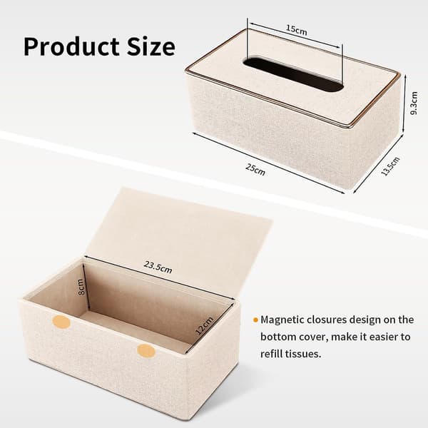 DWW-Läder Näsdukslåda, Rektangulär Näsdukslåda Näsdukslåda, Bx D x H: 25 x 13,5 x 9,5 cm (Beige)