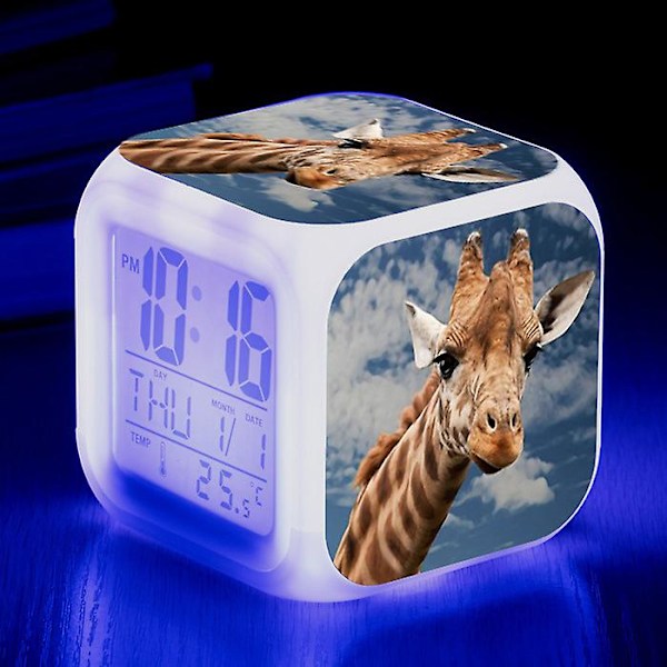 Dww-Giraff Väckarklocka Bild Väckarklocka C Ljus USB Barn LED Klocka Cartoon Nattljus Flash 7 Färgförändrande Digital Klocka Skrivbordsklocka l
