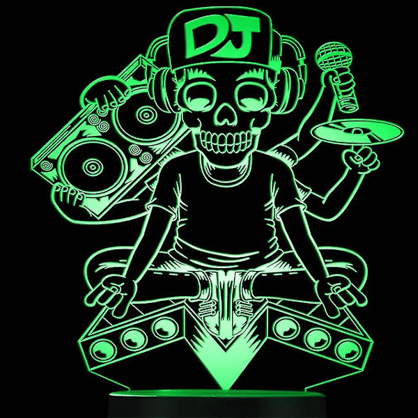 Dj Skull nattlys 3d liten nattlampe fargerik LED