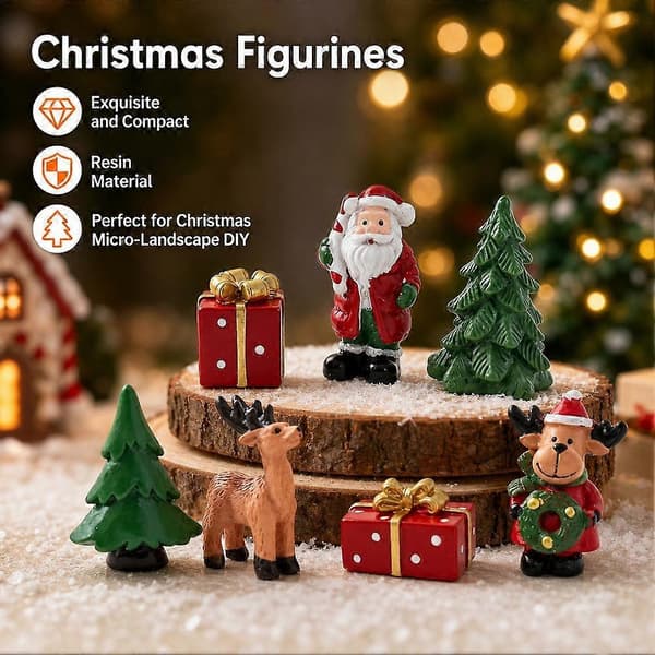 NUCHI Julfigurer - Miniatyrgran, tomte och ren-dekoration för julpynt Elderly version